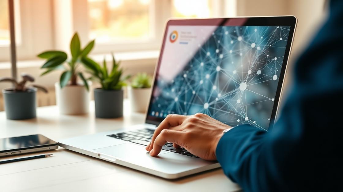 Automated workflow nodes visualised on a laptop