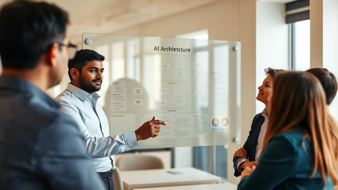 Consultant explaining AI architecture to a client team