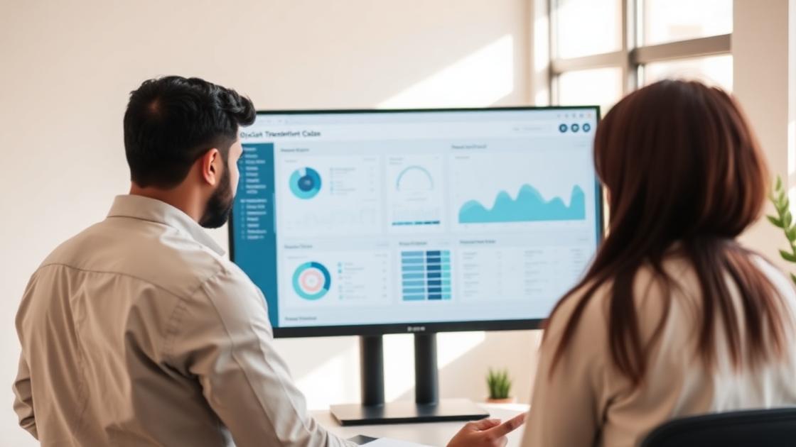 Consultant reviewing analytics dashboard with a client