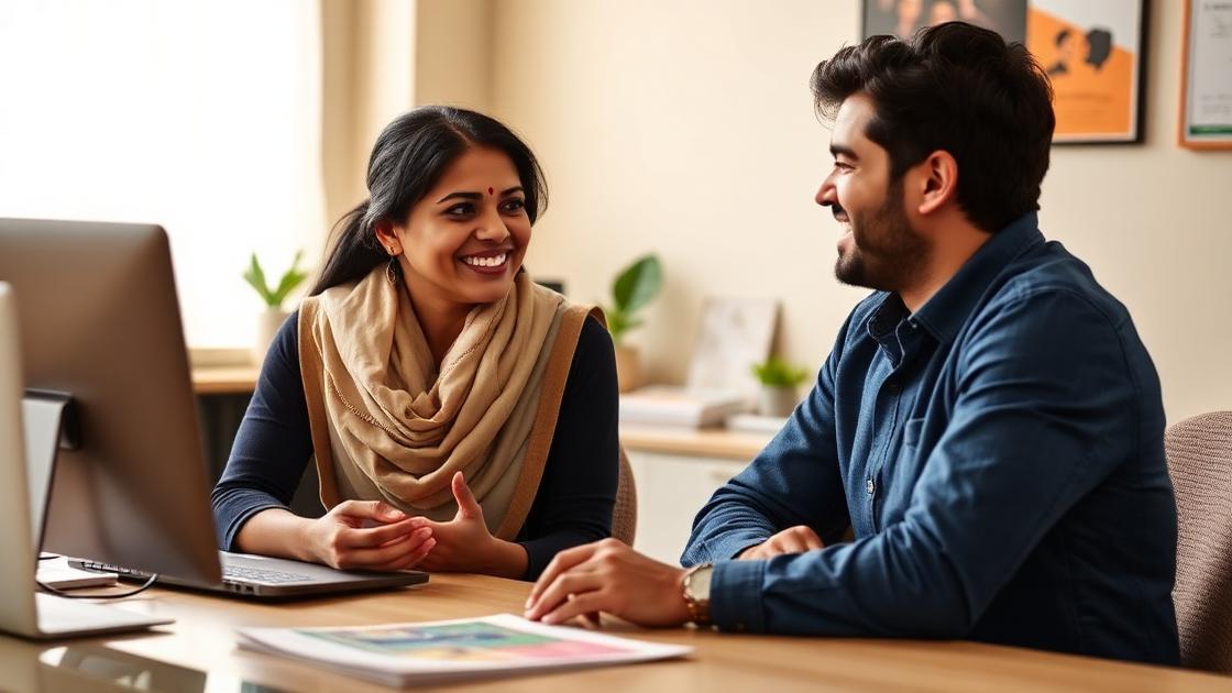 Career counselor speaking warmly with a client
