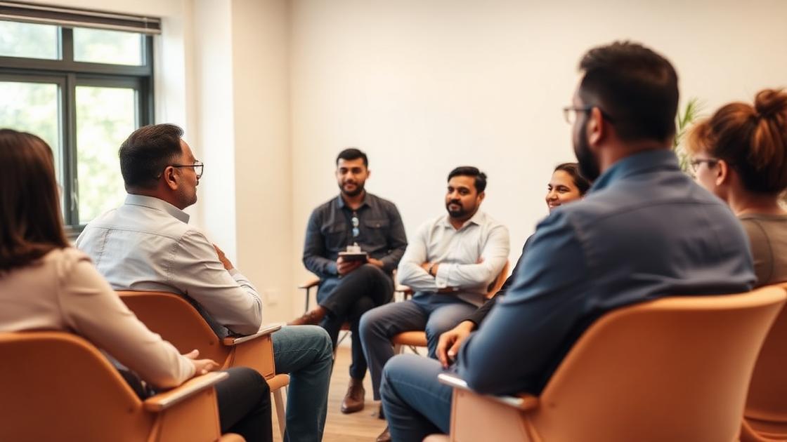 Leadership facilitator engaging managers in a circle